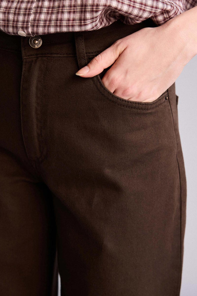DeFacto Brown Woman Cotton Wide Leg Normal Waist Gabardine Trousers Casual - Image 4